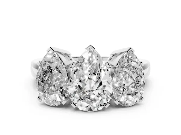Three-Stone Pear Cut Cut Diamond Ring with Channel Set Band and Four-Prong Setting Platinum