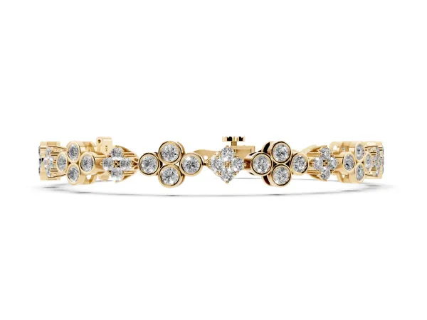 Round Diamond Cluster Tennis Bracelet with Bezel Setting and Four-Prong Clasp Yellow gold