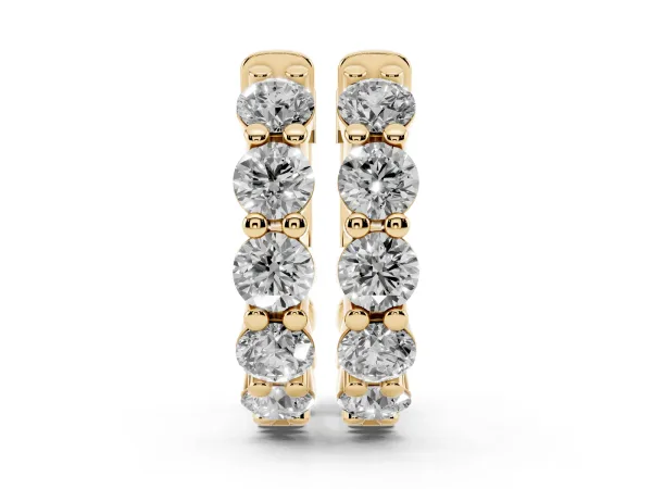 Round Diamond Eternity Hoop Earrings with Scalloped Band and Four-Prong Setting Yellow gold