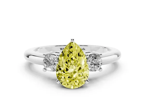 Fancy Yellow Three-Stone Pear Cut Cut Diamond Solitaire with Prong Setting and Classic Band Platinum