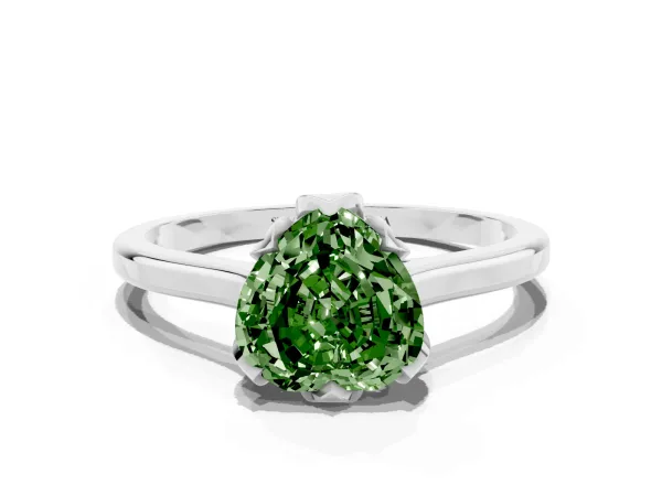 Fancy Green Heart Cut Diamond Solitaire Ring with Flower Prong Setting and Classic Band White gold