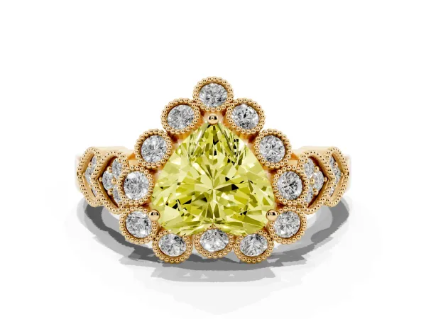 Fancy Yellow Heart Cut Brilliant Milgrain Pave Heart Band Solitaire Ring Yellow gold