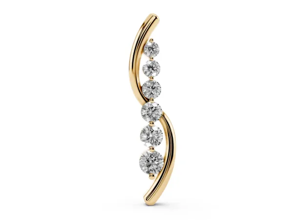 Round Diamond Prong-Set Curved Pendant Yellow gold