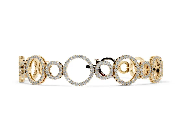 Round Cut Diamond Halo Circle Link Bracelet with Pave Setting Yellow gold