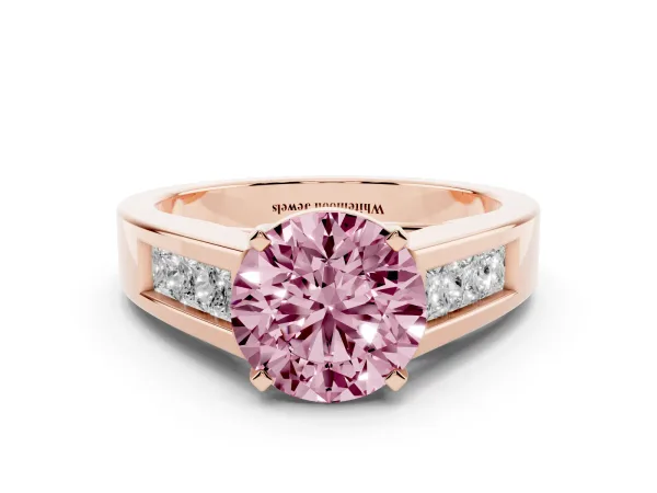 Fancy Pink Round Cut Cut Channel Set Solitaire Ring with Four-Prong Setting Rose gold