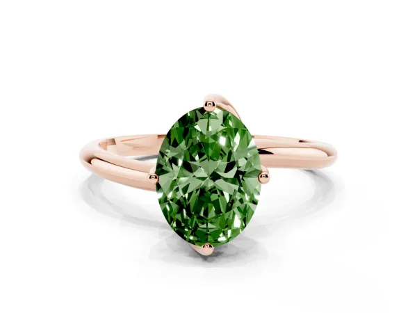 Fancy Green Oval Cut Diamond Solitaire Engagement Ring with Four-Prong Setting and Classic Band Rose gold