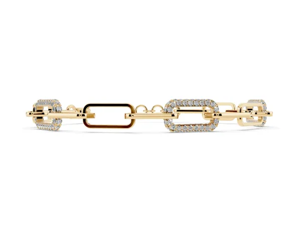 Pavé Round Diamond Link Bracelet with Four-Prong Setting Yellow gold