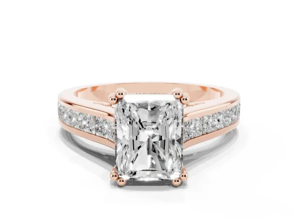 Radiant Cut Cut Channel Set Solitaire Engagement Ring with Prong Setting Rose gold
