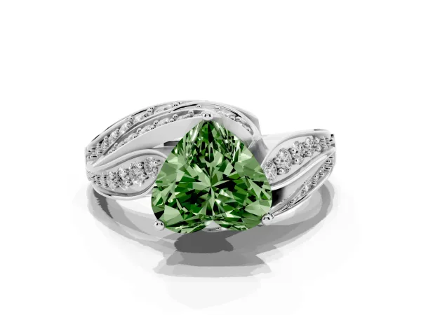 Fancy Green Heart Cut Diamond Solitaire Ring with Prong Setting and Twisted Pavé Band Platinum