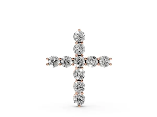 Round Diamond Prong-Set Cross Pendant Rose gold