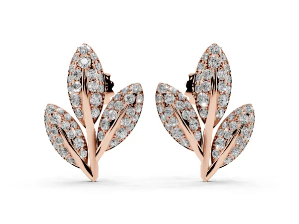 Round Diamond Pavé Olive Branch Stud Earrings Rose gold