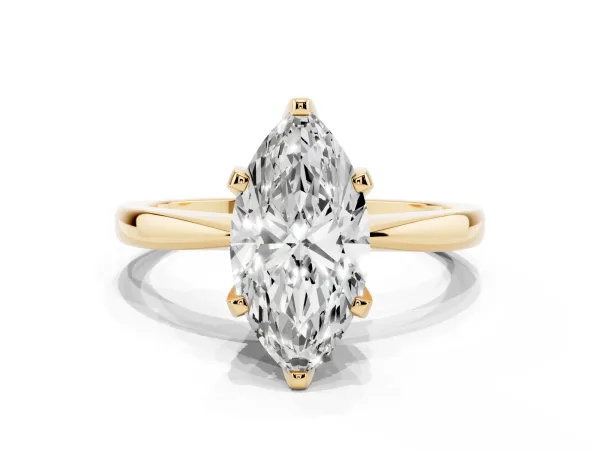 Marquise Cut Solitaire Engagement Ring with Six-Prong Setting and Tapered Band Yellow gold