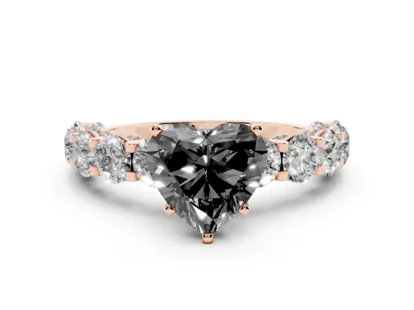 Fancy Black Heart Cut Diamond Side Stone Engagement Ring with Four-Prong Setting Rose gold