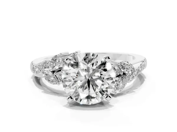 Round Cut Solitaire Marquise Twist Band with Six-Prong Setting White gold