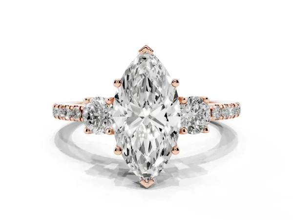 Three-Stone Marquise Cut Cut Diamond Pavé Band with Prong Setting Rose gold
