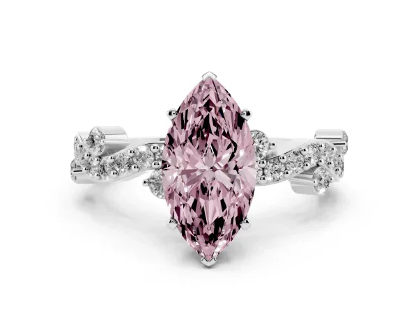 Fancy Pink Marquise Cut Cut Solitaire Diamond Twisted Band with Pave Setting Platinum