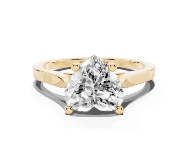 Heart Cut Solitaire Diamond Ring with Four-Prong Setting and Tapered Band Yellow gold