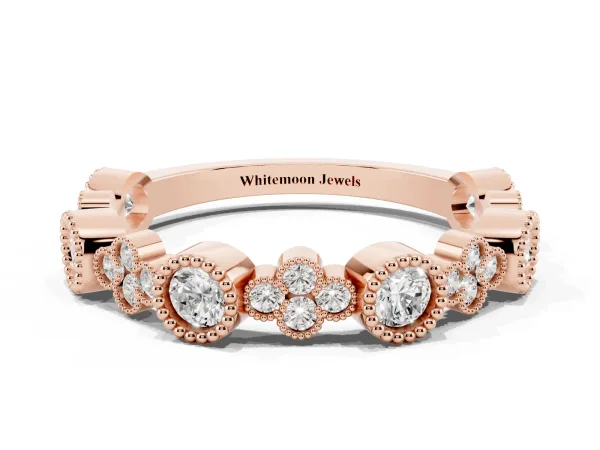 Milgrain Bezel Set Round Diamond Cluster Eternity Band Rose gold