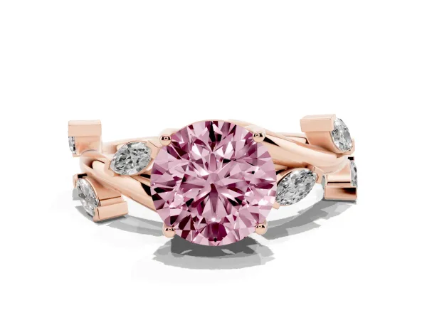 Fancy Pink Round Cut Solitaire Twisted Band Marquise Accent Prong Setting Ring Rose gold