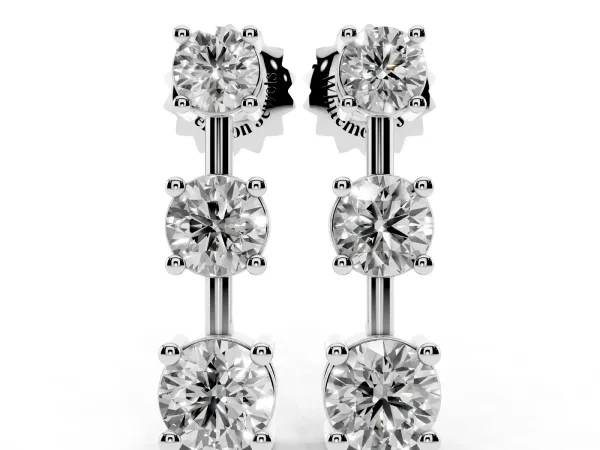 Three-Stone Round Cut Drop Earrings with Prong Setting Silver