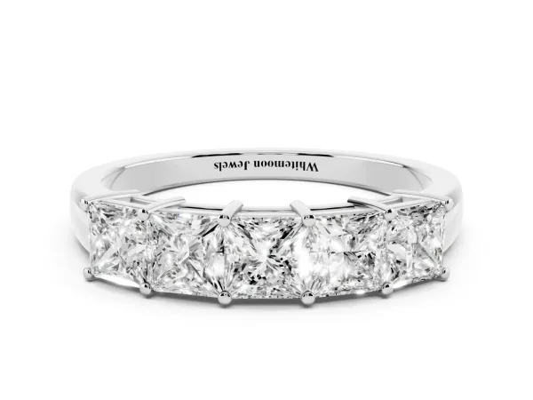 Princess Cut Five-Stone Diamond Band with Prong Setting White gold