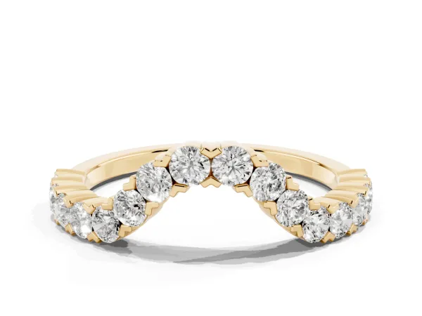 V-Shaped Diamond Round Cut Pavé Band with Prong Setting Yellow gold