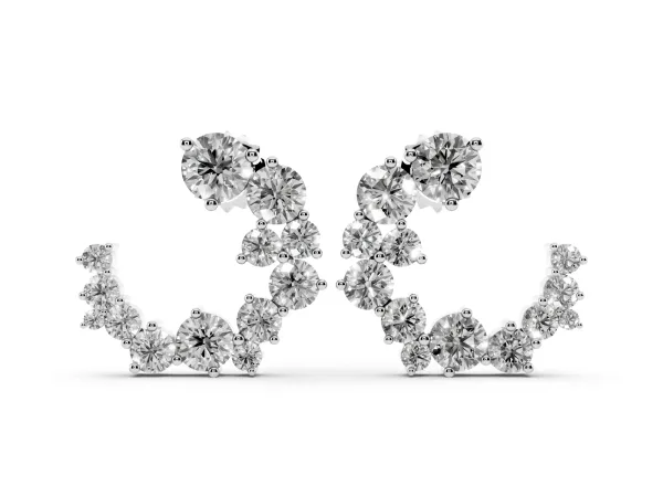 Round Diamond Hydrangea Bouquet Open Hoop Earrings Platinum
