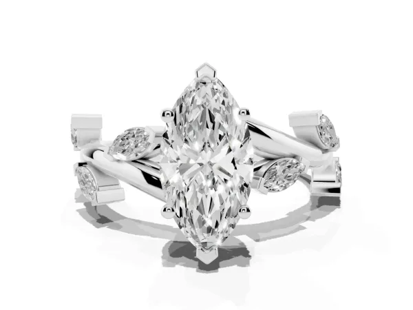 Marquise Cut Solitaire Twisted Band Marquise Accent Prong Setting Ring White gold
