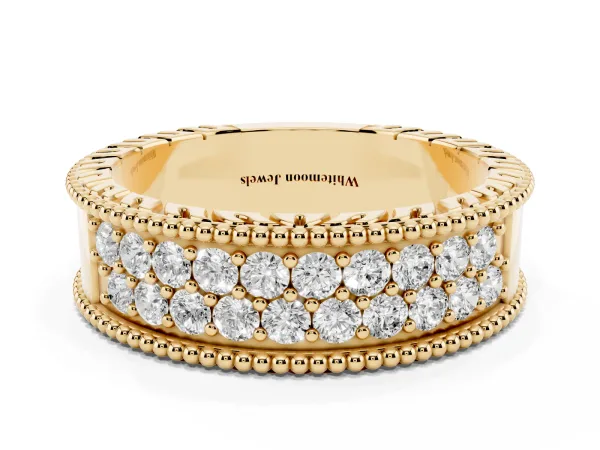 Round Cut Diamond Pave Eternity Band with Bead Prong Setting Yellow gold