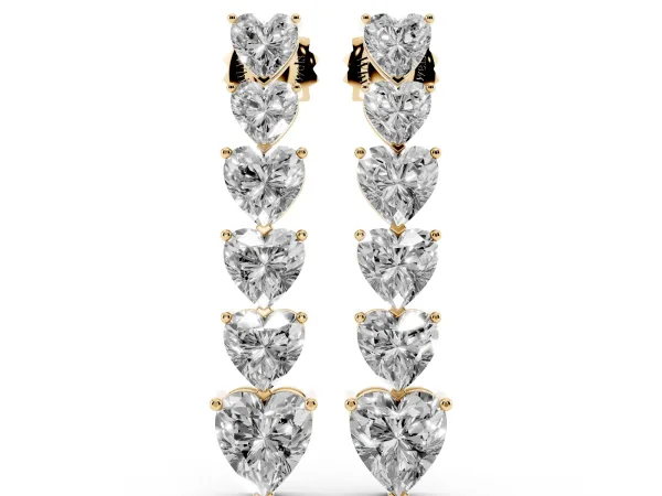 Graduated Heart Diamond Linear Drop Earrings Yellow gold
