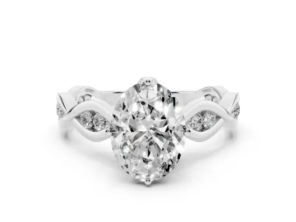Oval Cut Solitaire Twist Band with Leaf Prong Setting Platinum
