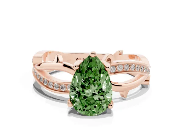 Fancy Green Pear Cut Solitaire Twist Band with Pavé Accents and Four-Prong Setting Rose gold