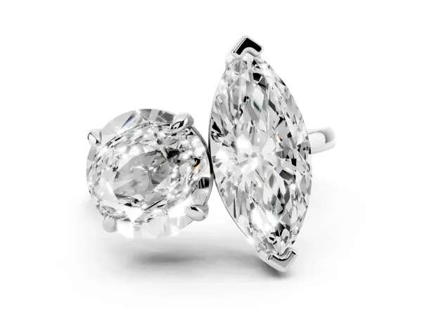Round and Marquise Toi Moi Ring with Prong Setting and Plain Band Platinum
