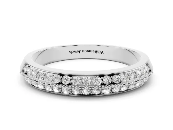 Round Diamond Pave Eternity Band with Milgrain Edging White gold