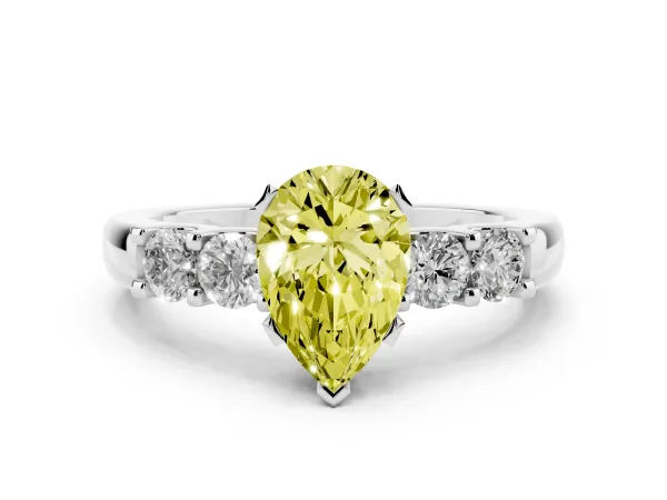 Fancy Yellow Pear Cut Brilliant Cut Diamond Five-Stone Prong Set Engagement Ring with Channel Band Platinum