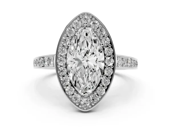 Marquise Cut Halo Pavé Diamond Engagement Ring with Bezel Setting Platinum
