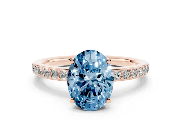 Fancy Blue Oval Cut Cut Diamond Pavé Band Ring with Four-Prong Setting Rose gold
