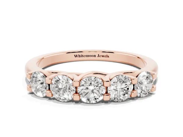 Round Cut Diamond Half Eternity Band with Prong Setting Rose gold