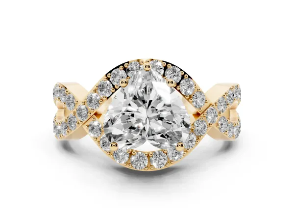 Heart Cut Solitaire Twist Band Pavé Diamond Engagement Ring Yellow gold