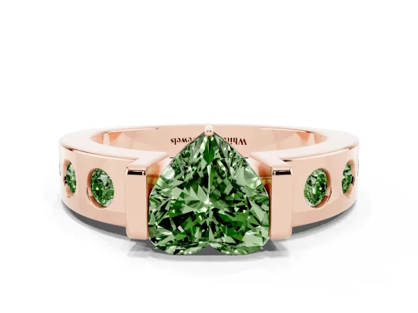 Fancy Green Heart Cut Brilliant Channel-Set Diamond Ring with Bezel Prong Setting Rose gold