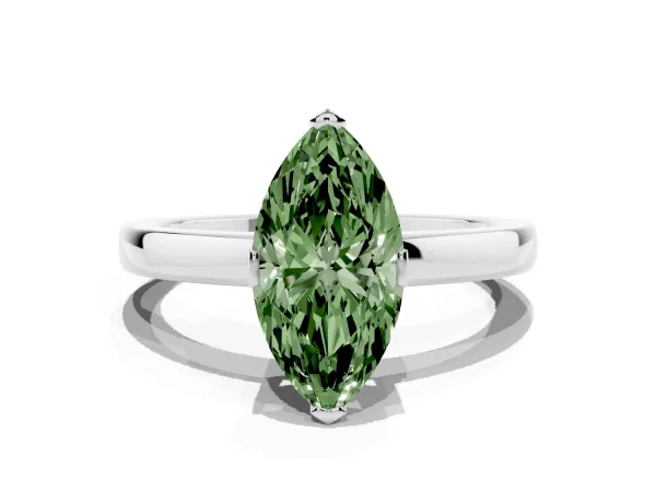 Fancy Green Marquise Cut Cut Solitaire Ring with Four-Prong Setting and Classic Band Platinum