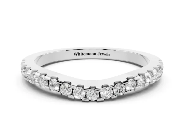 Pavé Round Diamond Curved Wedding Band White gold