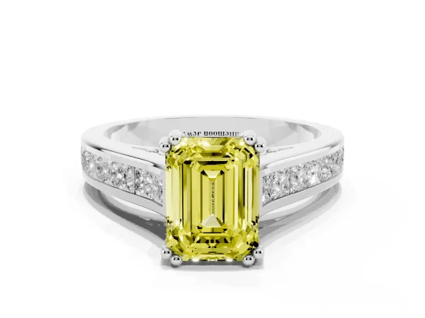 Fancy Yellow Emerald Cut Cut Channel Set Solitaire Engagement Ring with Prong Setting Platinum