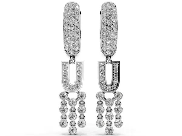 Round Diamond Initial U Huggie Hoop Earrings Platinum