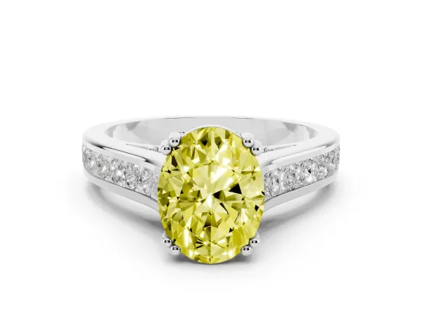 Fancy Yellow Oval Cut Cut Channel Set Solitaire Engagement Ring with Prong Setting White gold