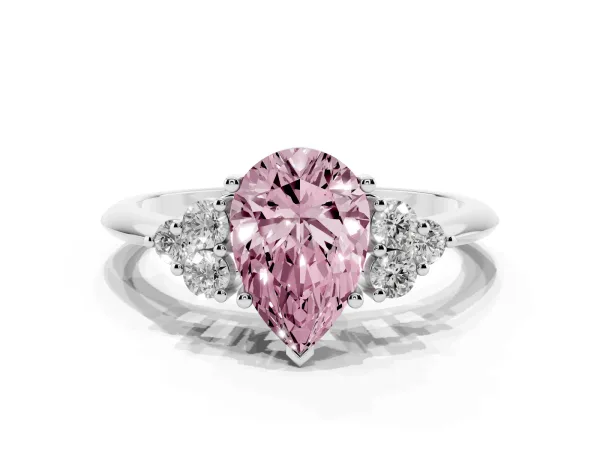 Fancy Pink Pear Cut Cut Diamond Cluster Ring with Solitaire Band and Four-Prong Setting White gold