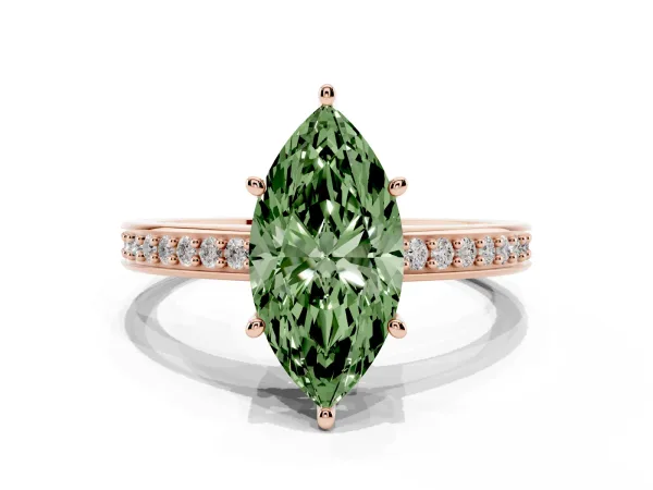 Fancy Green Marquise Cut Solitaire Pavé Band Prong Setting Ring Rose gold