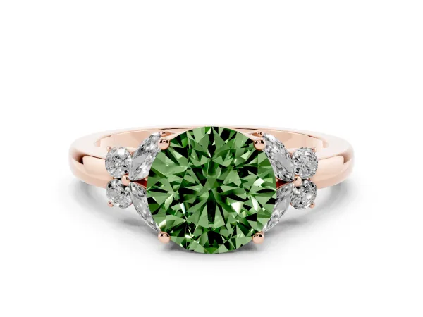 Fancy Green Round Cut Cut Solitaire Floral Diamond Ring with Four-Prong Setting Rose gold