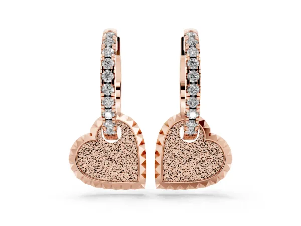 Round Diamond Heart Charm Huggie Hoop Earrings Rose gold