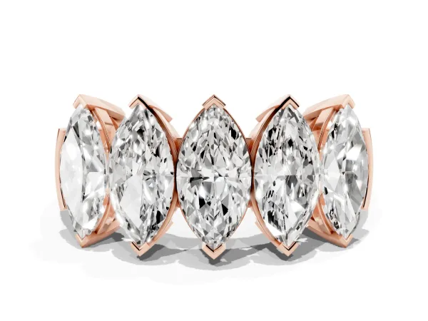 Five Stone Marquise Diamond Prong Set White Gold Band Rose gold